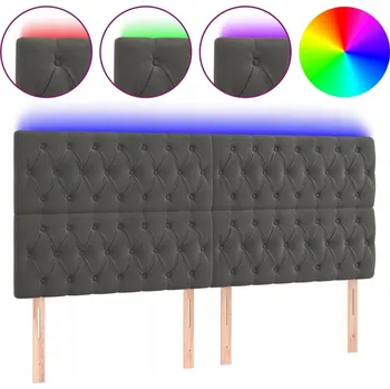 Čelo postele LED z sametu, Nastavitelná výška, Tmavě šedá, 180x7x118/128 cm