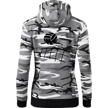 Dámská mikina Volejbalová síť - Dámská mikina trendy zipper s kapucí - XS ( Šedý maskáč )