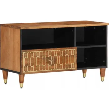 Televizní stolek TV stolek z masivního mangového dřeva a železnými nohami, medově hnědá, 80x33x46 cm