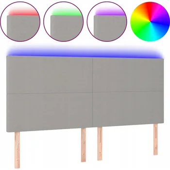 Čelo postele s LED osvětlením a nastavitelnou výškou, světle šedé, 200x5x118/128 cm
