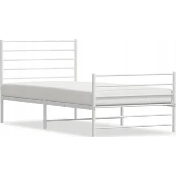 Postel Bílý kovový rám postele 196x105x90 cm s čelem a úložným prostorem