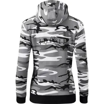 Dámská mikina Border kolie EKG - Dámská mikina trendy zipper s kapucí - S ( Šedý maskáč )