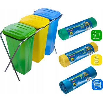 Odpadkový koš KOVOWÝ STOJAN pro třídění odpadu Kontejner KOŠ NA ODPADKY na 3 PYTLE