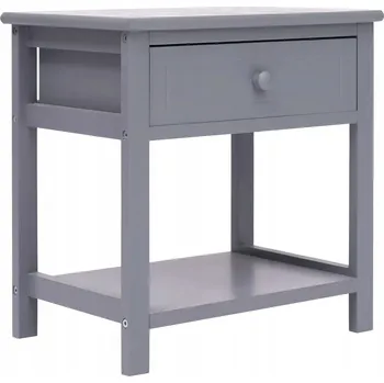 Noční stolek Dřevěný Noční Stolek, Paulownia/MDF, Šedý, 40x29x42 cm, 1 Šuplík