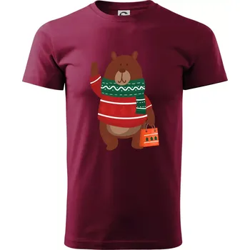 Pánské tričko Medvěd s dárkem - Klasické pánské triko vyšší gramáže - M ( Garnet )