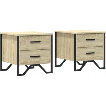 Noční stolek Noční stolek se dvěma zásuvkami, dub sonoma, 40 x 41 x 40 cm, kovová nůž