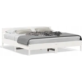 Postel Bílá postel z masivního borovicového dřeva 205,5 x 205,5 x 71,5 cm