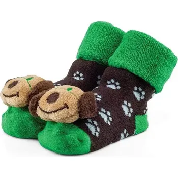 Dámské punčochy Froté ponožky s chrastítkem Zvířátka ABS - 74-80 / zelená