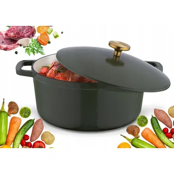 Litina smaltovaná husí pekáč pekáč hrnec 5 L kulatý ZELENÝ