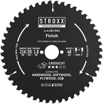 Řezný kotouč Pilový kotouč STROXX Ø216 x 1,8 x 30 mm 48 zubů pro dřevo