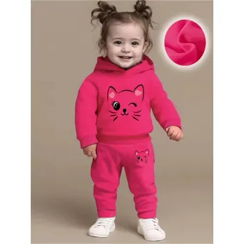 Dívčí kojenecká souprava - Kočička (mikina + tepláčky) Barva: Tmavě růžová (TAX870A), Velikost: 12-18 měsíců
