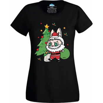 Dámské tričko Vánoční Santa Labubu (Velikost: 4XL, Barva: Černá)