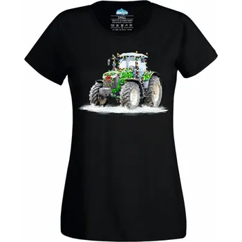 Dámské tričko Dámské tričko Vánoční Traktor ve Sněhu (Velikost: L, Barva: Černá)