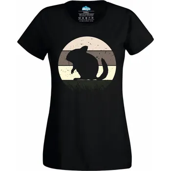 Dámské tričko Dámské tričko Retro Činčila (Velikost: 4XL, Barva: Černá)