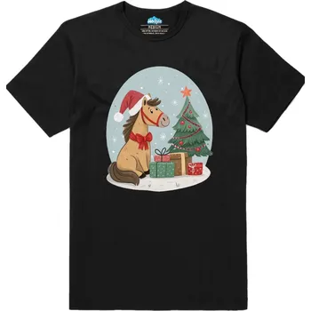 Pánské tričko Pánské tričko Vánoční Kůň mezi Dárky (Velikost: S, Barva: Černá)
