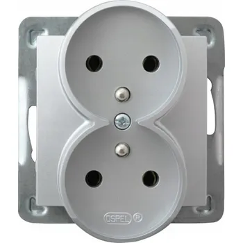 Elektrická zásuvka Dvojitá zásuvka se zemněním stříbrná Ospel Impresja 2 ks