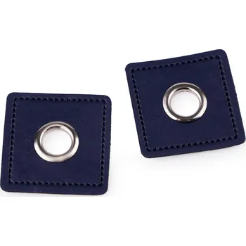 Průchodka s koženkovým čtverečkem k našití, průvlek 8 mm, střední, 12 modrá tmavá nikl