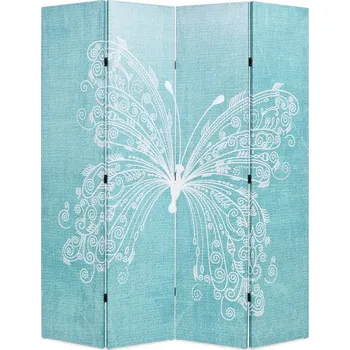 Paraván Paraván s potiskem motýly, jedlové dřevo, modrá, 160 x 170 cm