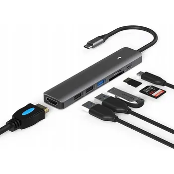 USB hub USB-C Hub 7-portový s HDMI 4K, USB 3.0, SD, Power Delivery 100W