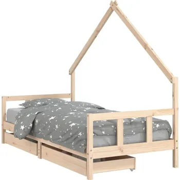 Dětská postel Dětská dřevěná postel ve tvaru domečku se zásuvkami, masivní borovicové dřevo