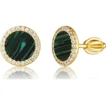 JVD Dámské peckové stříbrné pozlacené náušnice s malachity na šroubek SVLE0959SH2GZSR