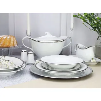 Jídelní set Jídelní servis pro 6 osob 27 el. PLATINOVÁ LINIE porcelán BOGUCICE WAZA