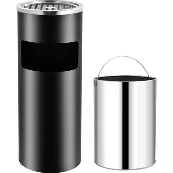 Odpadkový koš Odpadkový koš s popelníkem, černý, ocel práškově lakovaná, 25x61 cm,