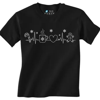 Chlapecké tričko Dětské tričko Vánoční Kardiogram Káva a Perníček (Velikost: 5-6, Barva: Černá)