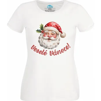 Dámské tričko Dámské tričko Veselý Santa Veselé Vánoce (Velikost: XXL, Barva: Bílá)