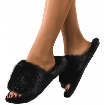 Dámské pantofle PANTOFLE Černé Dámské DOMÁCÍ chlupaté Boty Pohodlné Pro Každodenní Nošení vel. 40/41