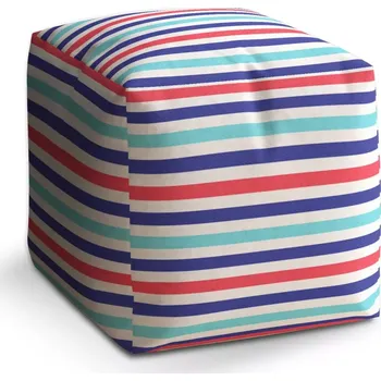 Taburet Sablio Taburet Cube Barevné veselé pruhy: 40x40x40 cm