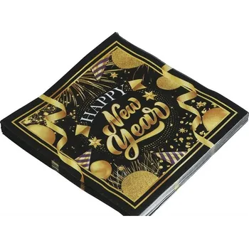 Papírový ubrousek Ubrousky HAPPY NEW YEAR Silvestr Nový rok Zlaté Černé 33x33 cm 20 KS