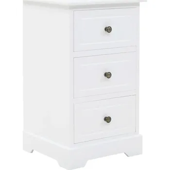 Noční stolek Noční stolek bílý se 3 zásuvkami, MDF/borové dřevo/kov, 35x32x59 cm