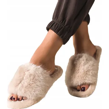 Dámská obuv PANTOFLE Béžové Dámské FUTRÁLNÍ Domácí Obuv POHODLNÉ Široký Pásek vel. 40/41