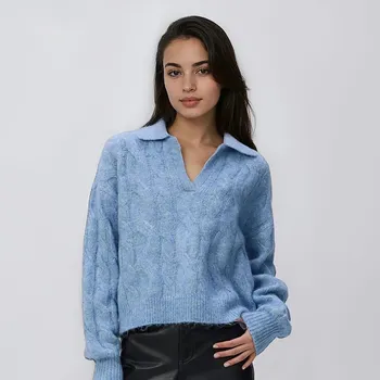 Dámský svetr Reserved - Svetr s límečkem - bleděmodrá - 212GV-05M - 212GV-05M-XL