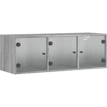 Komoda Nástěnná skříňka se skleněnými dvířky, šedý dub sonoma, 102x37x35 cm