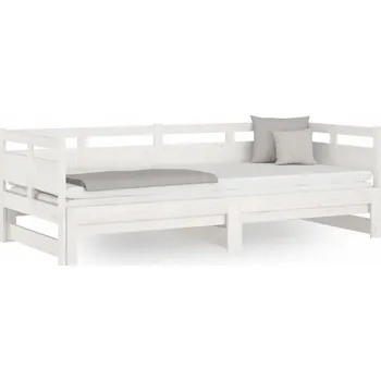 Pohovka Bílá rozkládací lenoška z masivního borovicového dřeva 203,5x181x66 cm