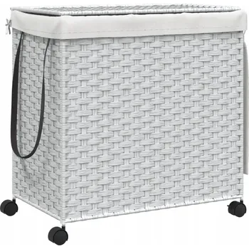 Koš na prádlo Ručně pletený koš na prádlo z ratanu, 3 přihrádky, 60x35x60,5 cm, bílý