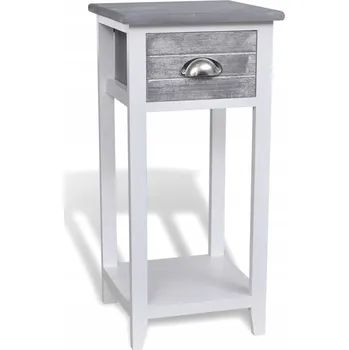 Noční stolek Noční stolek se zásuvkou a poličkou, paulownia, bílo-šedý, 30x30x63 cm