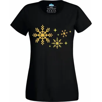 Dámské tričko Dámské tričko Zlaté Sněhové Hvězdy (Velikost: M, Barva: Černá)