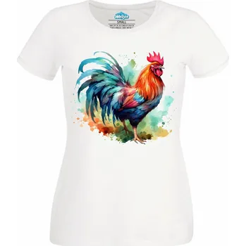 Dámské tričko Barevný Kohout (Velikost: 4XL, Barva: Bílá)