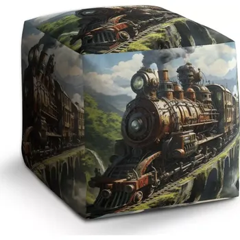 Taburet Sablio Taburet Cube Parní lokomotiva na viaduktu: 40x40x40 cm