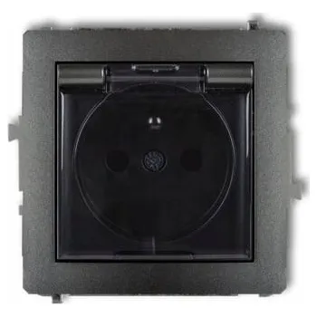 Elektrická zásuvka DECO Vodotěsná zásuvka s uzemněním (kouřová klapka) grafitová 11DGPB-1zdp