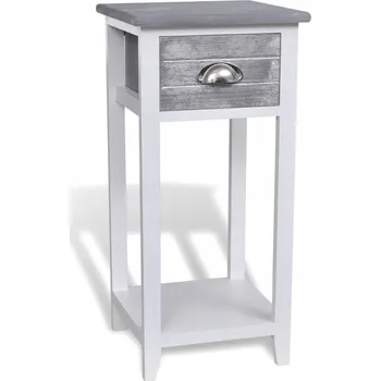 Noční stolek Noční stolek se zásuvkou a poličkou, paulovnie a překližka, bílo-šedý, 30x30x63