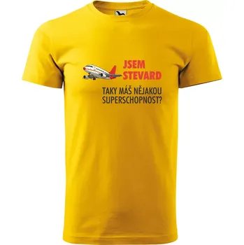 Pánské tričko Sablio Tričko s potiskem Jsem stevard, taky máš nějakou superschopnost? - žluté 4XL