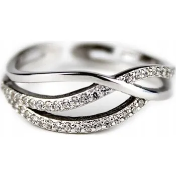 Prsten Stříbrný prsten vlnky se zirkony nastavitelný velikost 54 F003