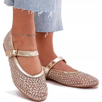 Dámské baleríny DÁMSKÉ BALERÍNY ZDOBENÍ PÁSEK S PŘEZKOU MÓDNÍ ZLATÉ 38