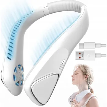 Domácí ventilátor VENTILÁTOR NA KRK LEHKÝ BEZLOPATKOVÝ BÍLÝ PŘENOSNÝ NA CESTY