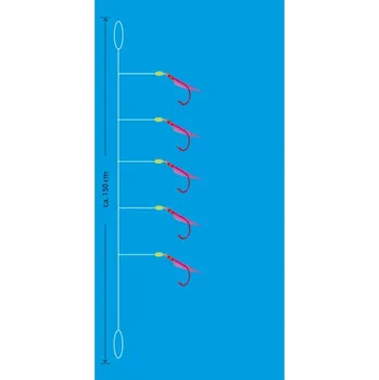 Rybářský háček Aquantic návazec Real Skin Leader Rig 5 háčků velikost 10 délka 150cm pink