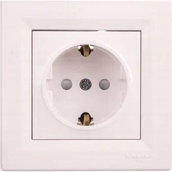 Elektrická zásuvka Jednoduchá zásuvka Schuko s clonkami a rámečkem Bílá Schneider Asfora